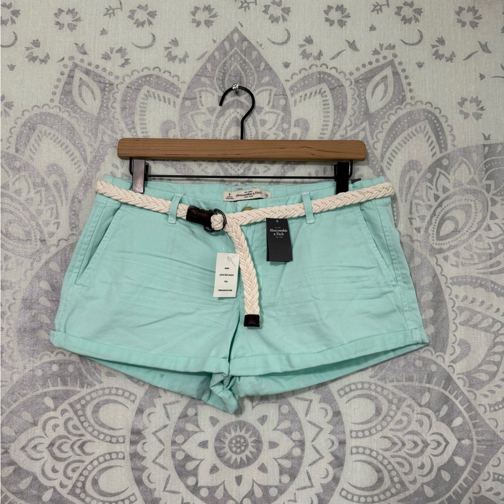 Nwt $50 Abercrombie & Fitch Y2K 90s Khaki Prep Casual Shorts Belt Malibu Blue 8